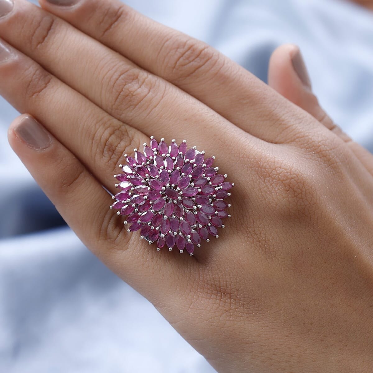 Niassa Ruby (FF) Cluster Ring in Platinum Over Sterling Silver (Size 7.0) 12.35 ctw image number 2