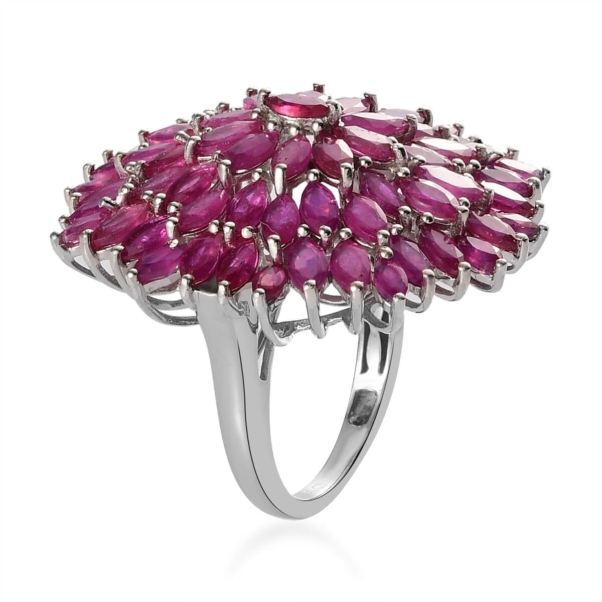 Niassa Ruby (FF) Cluster Ring in Platinum Over Sterling Silver (Size 7.0) 12.35 ctw image number 3