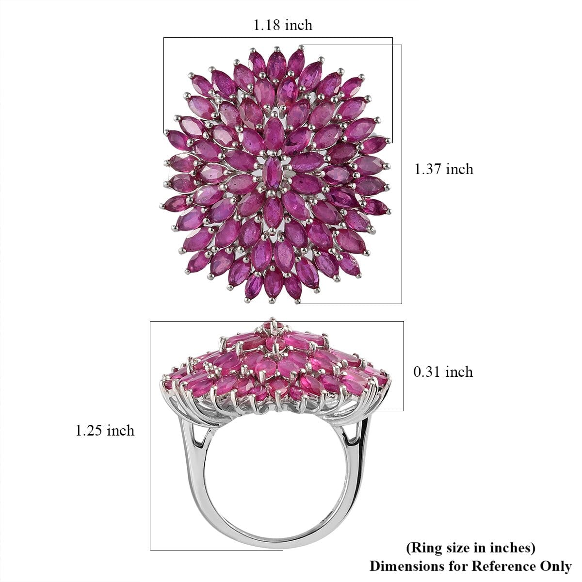 Niassa Ruby (FF) Cluster Ring in Platinum Over Sterling Silver (Size 7.0) 12.35 ctw image number 5
