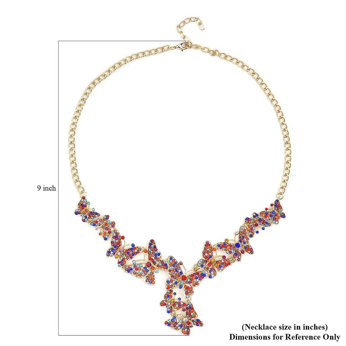Multi Color Austrian Crystal Butterfly Necklace in Goldtone 20-22 Inches image number 4