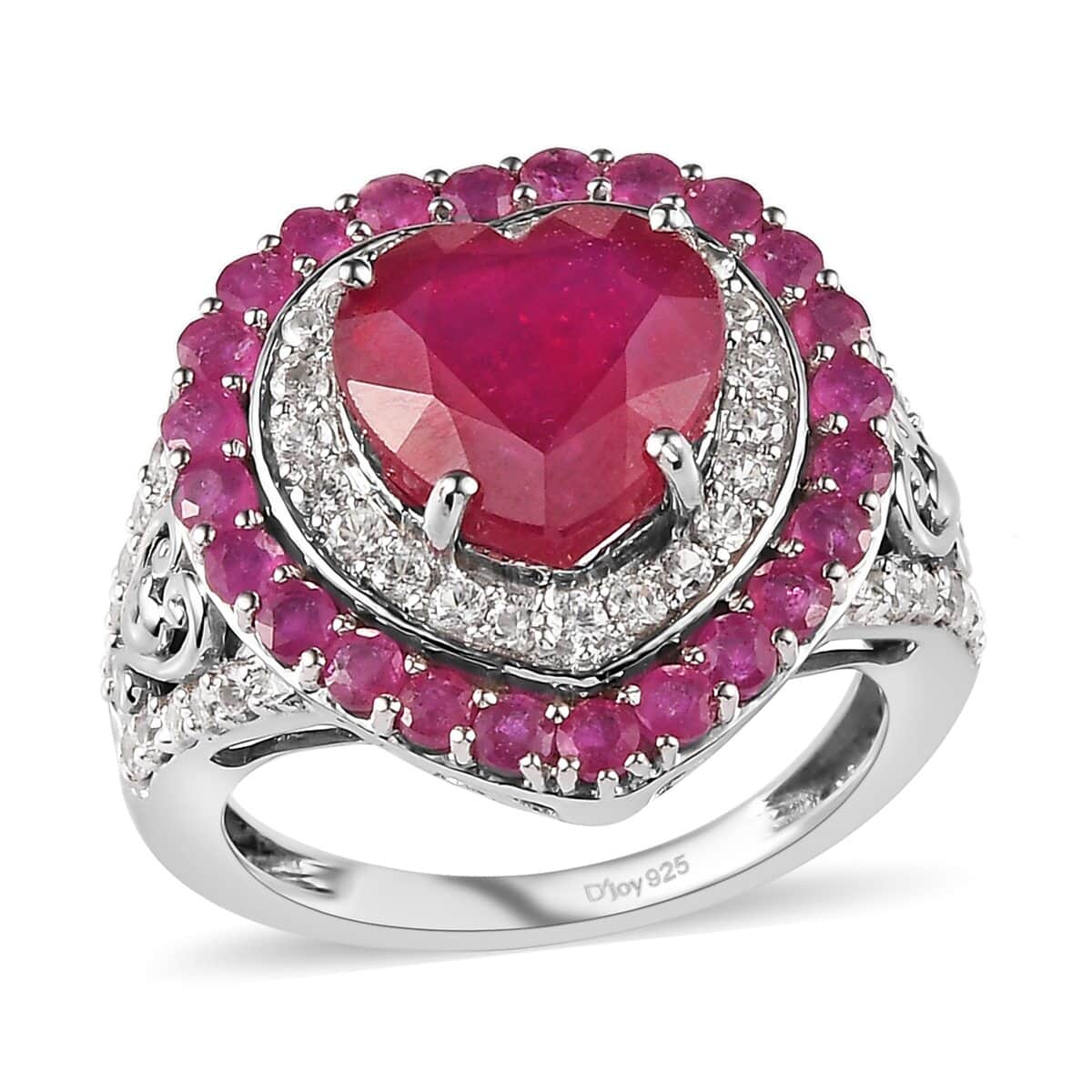 TLV Niassa Ruby, Natural White Zircon Ring in Platinum Over Sterling Silver (Size 7.0) 7.20 ctw image number 0