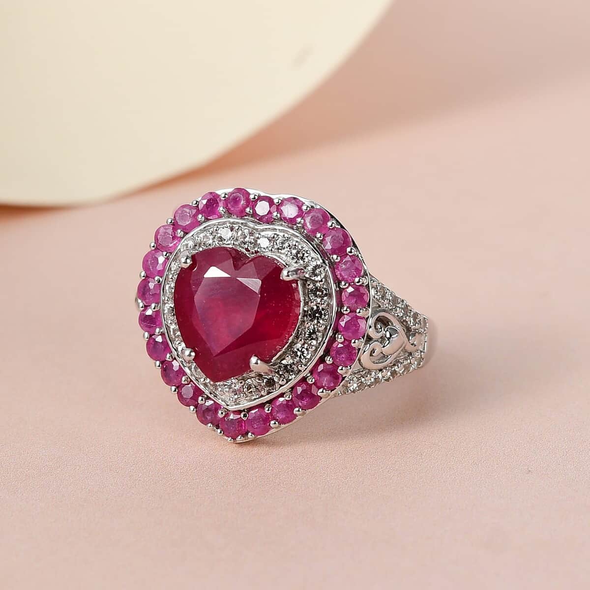 TLV Niassa Ruby, Natural White Zircon Ring in Platinum Over Sterling Silver (Size 7.0) 7.20 ctw image number 1