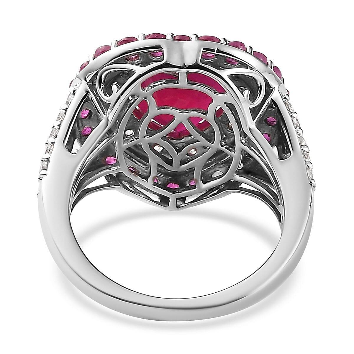 Niassa Ruby (FF) and Natural White Zircon Heart Ring in Platinum Over Sterling Silver (Size 5.0) 7.60 ctw