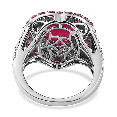 Niassa Ruby (FF) and Natural White Zircon Heart Ring in Platinum Over Sterling Silver (Size 5.0) 7.60 ctw