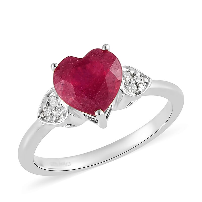 Niassa Ruby (FF) and Moissanite Heart Ring in Platinum Over Sterling Silver (Size 10.0) 2.75 ctw