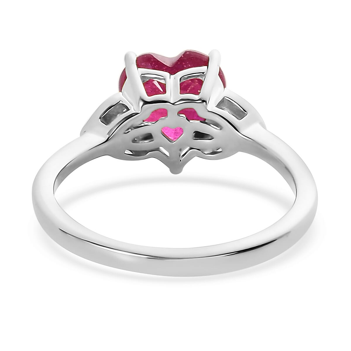Niassa Ruby (FF) and Moissanite Heart Ring in Platinum Over Sterling Silver (Size 10.0) 2.75 ctw
