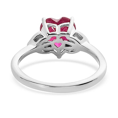 Niassa Ruby (FF) and Moissanite Heart Ring in Platinum Over Sterling Silver (Size 10.0) 2.75 ctw