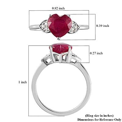 Niassa Ruby (FF) and Moissanite Heart Ring in Platinum Over Sterling Silver (Size 10.0) 2.75 ctw