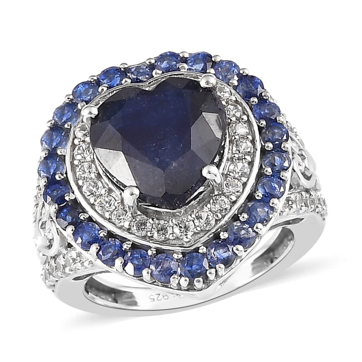 Masoala Sapphire (FF) and White Zircon Heart Ring in Platinum Over Sterling Silver (Size 7.0) 7.75 ctw image number 0
