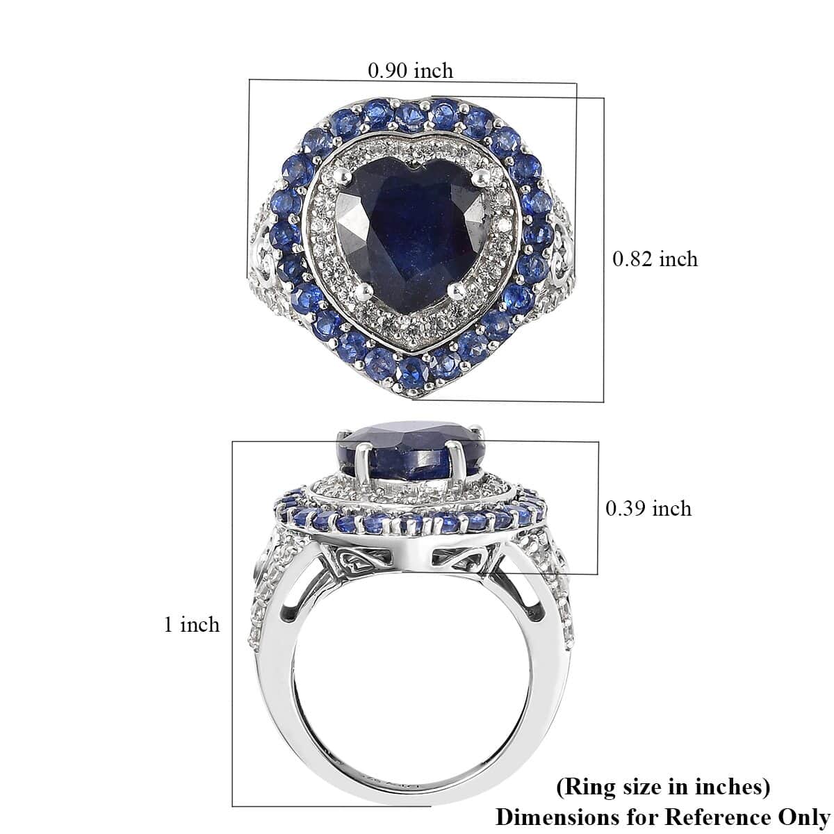 Masoala Sapphire (FF) and White Zircon Heart Ring in Platinum Over Sterling Silver (Size 7.0) 7.75 ctw image number 5