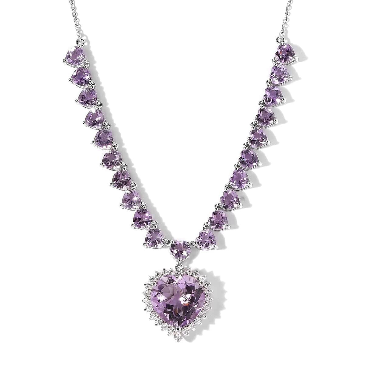 Rose De France Amethyst and Moissanite Heart Necklace 18 Inches in Platinum Over Sterling Silver 41.35 ctw image number 0