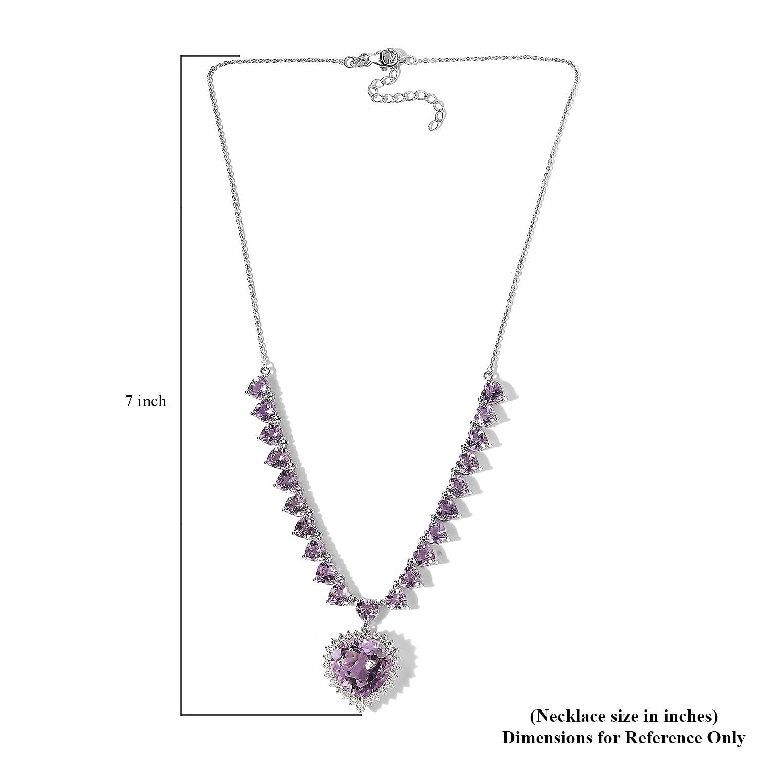 Rose De France Amethyst and Moissanite Heart Necklace 18 Inches in Platinum Over Sterling Silver 41.35 ctw