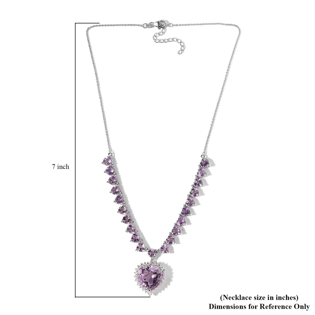 Rose De France Amethyst and Moissanite Heart Necklace 18 Inches in Platinum Over Sterling Silver 41.35 ctw image number 5