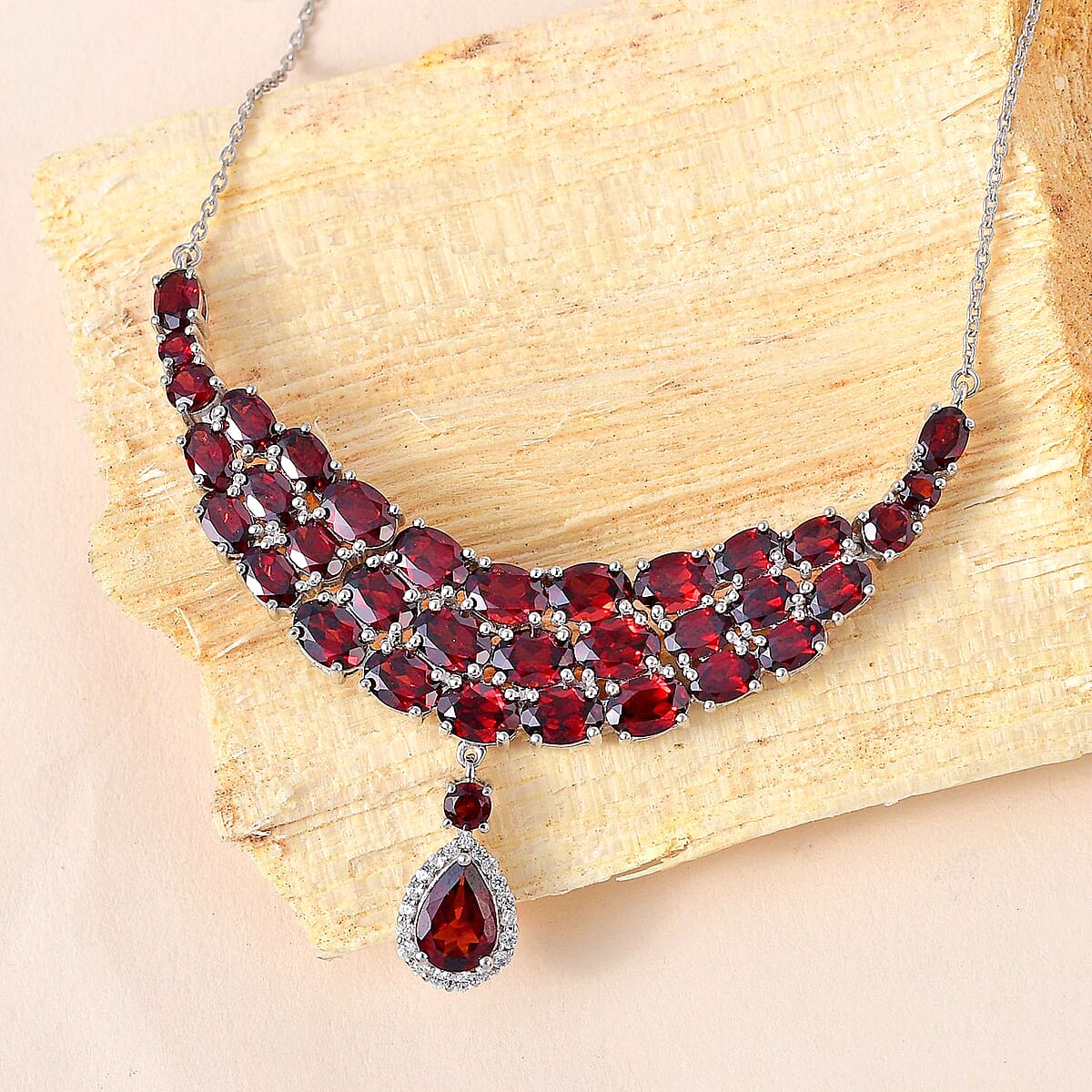 Mozambique Garnet and White Zircon Necklace 18-20 Inches in Platinum Over Sterling Silver 26.35 ctw image number 1