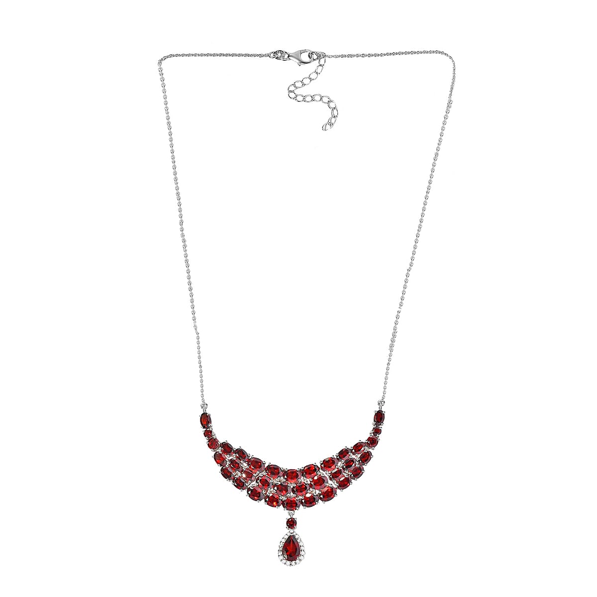 Mozambique Garnet and White Zircon Necklace 18-20 Inches in Platinum Over Sterling Silver 26.35 ctw image number 3