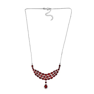 Mozambique Garnet and White Zircon Necklace 18-20 Inches in Platinum Over Sterling Silver 26.35 ctw
