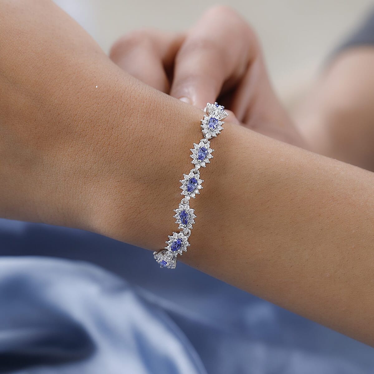 AAA Tanzanite Bracelet in Sterling Silver, Moissanite Bracelet, Anniversary Gifts For Her (8.00 In) 7.40 ctw image number 2