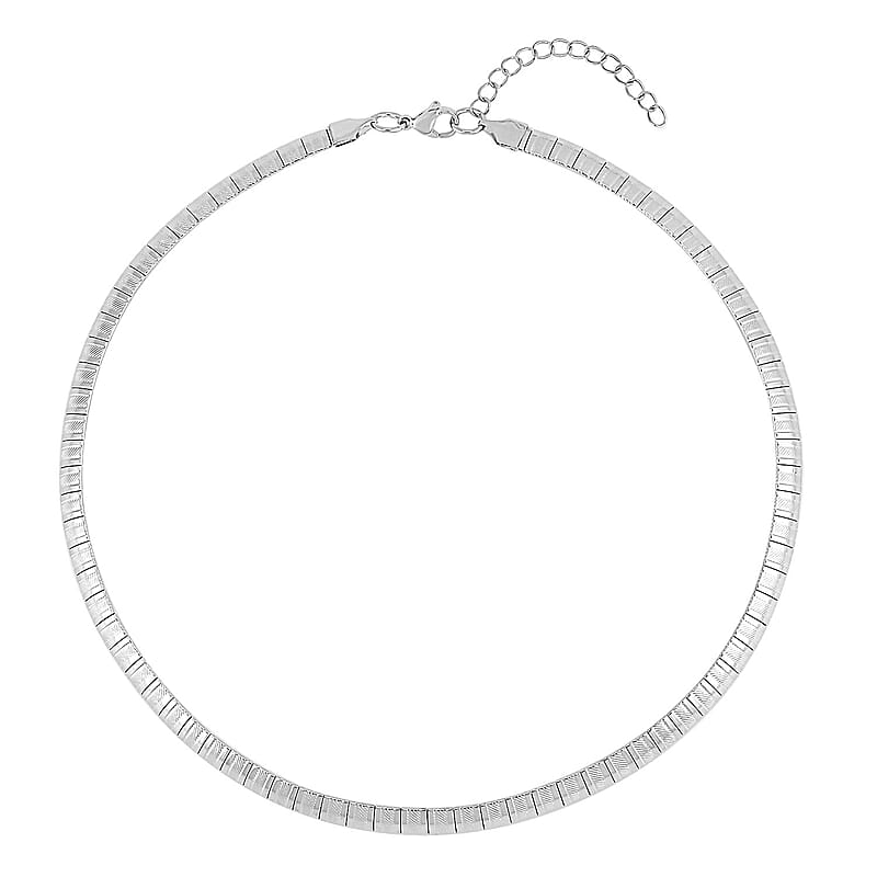 Stripe Textured Omega Chain Necklace (18-20 Inches) in Stainless Steel (21 g) , Tarnish-Free, Waterproof, Sweat Proof Jewelry