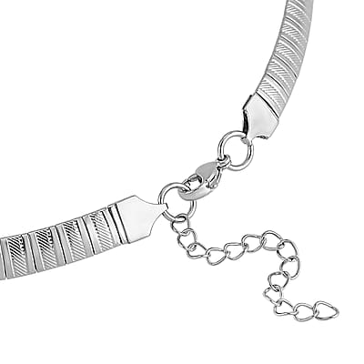 Stripe Textured Omega Chain Necklace (18-20 Inches) in Stainless Steel (21 g) , Tarnish-Free, Waterproof, Sweat Proof Jewelry