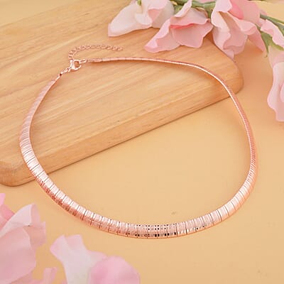 Stripe Textured Omega Chain Necklace (18-20 Inches) in ION Plated RG Stainless Steel (21 g) , Tarnish-Free, Waterproof, Sweat Proof Jewelry