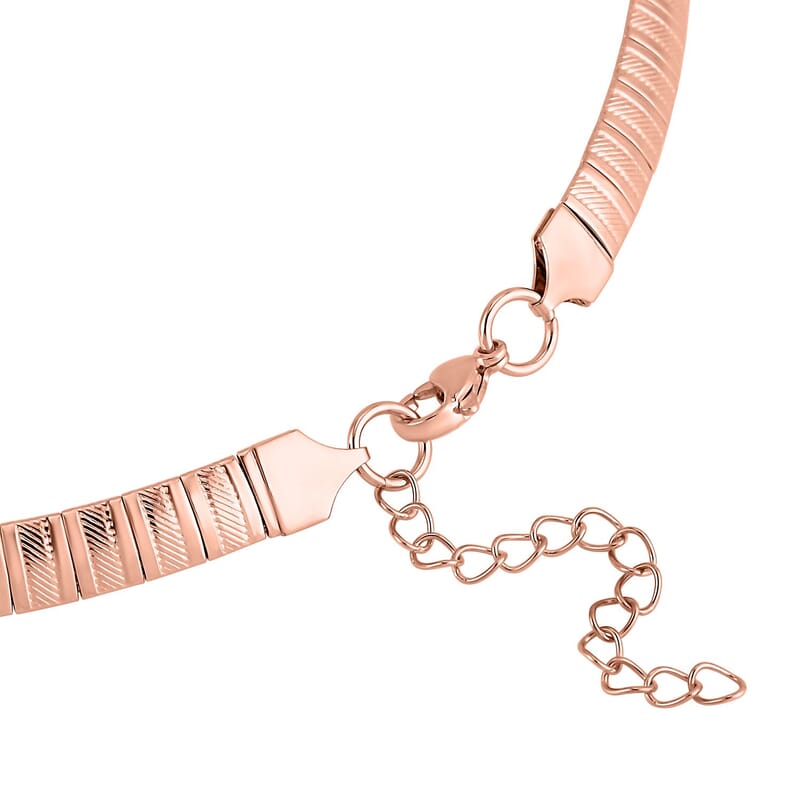 Stripe Textured Omega Chain Necklace (18-20 Inches) in ION Plated RG Stainless Steel (21 g) , Tarnish-Free, Waterproof, Sweat Proof Jewelry