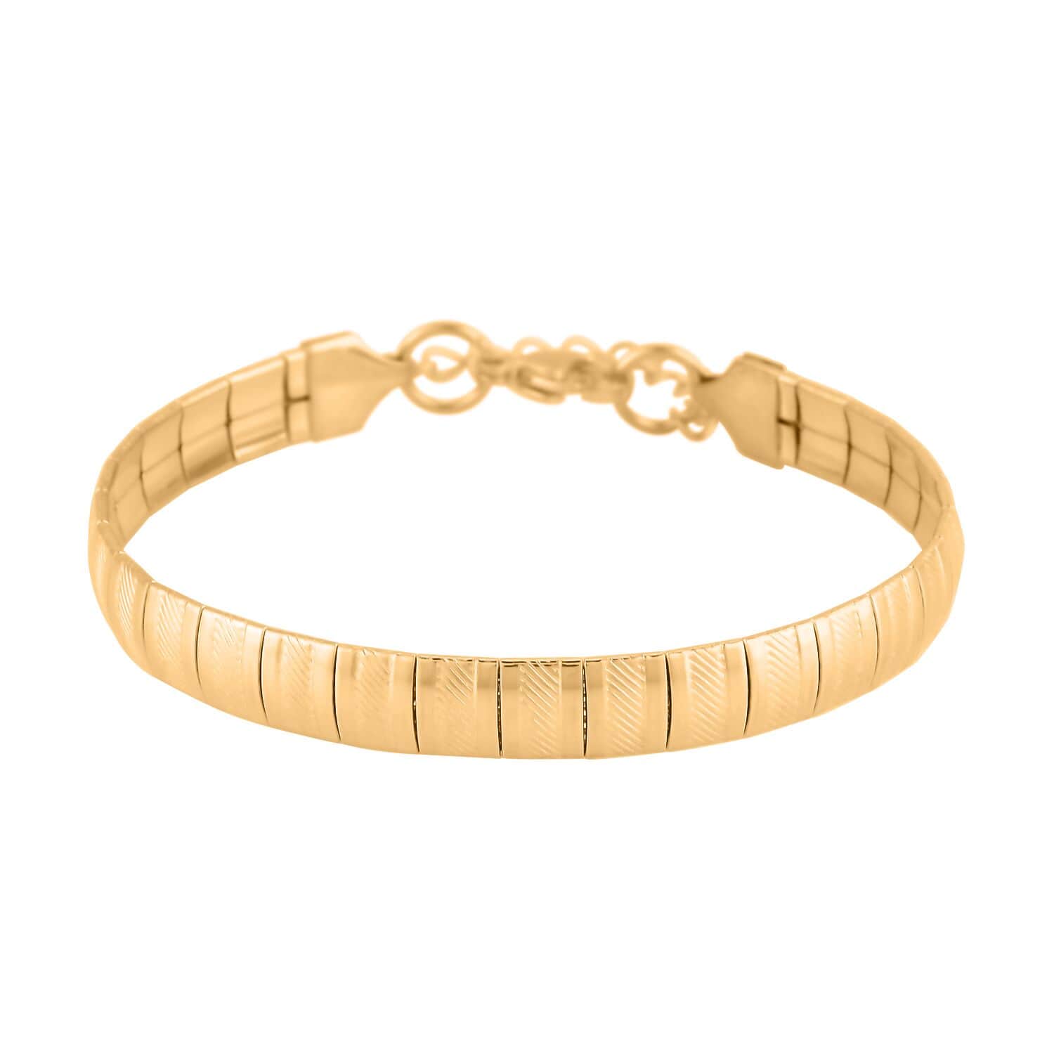 Stripe Textured Omega Chain Bracelet in ION Plated YG Stainless Steel 7.50 9.50In 9.50 g Tarnish Free Waterproof Sweat Proof Jewelry