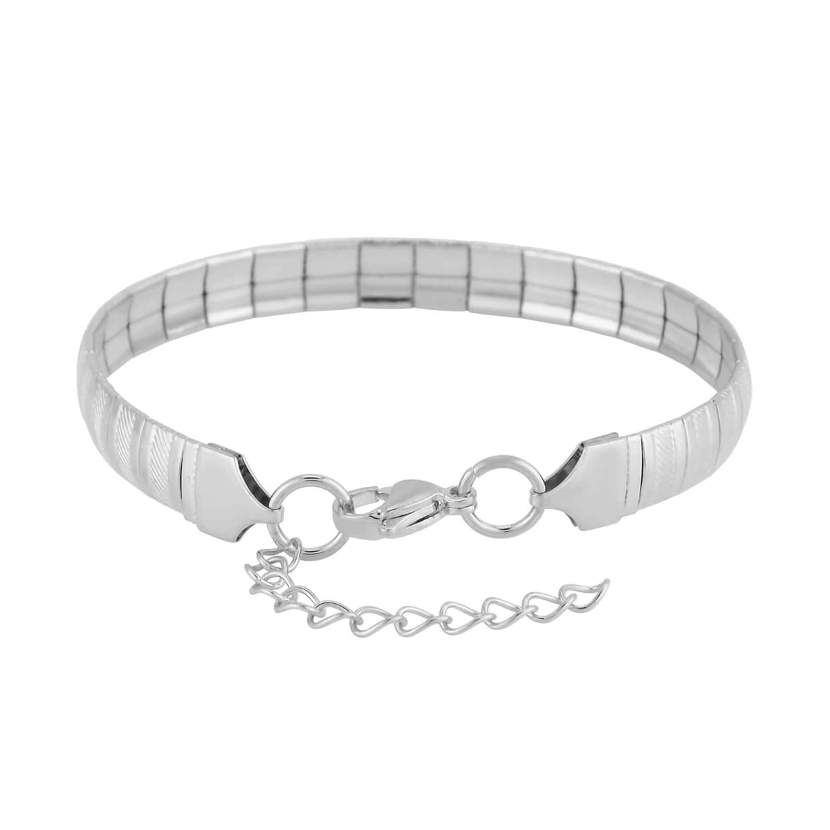 Stripe Textured Omega Chain Bracelet in Stainless Steel (7.50-9.50In) (9.50 g) , Tarnish-Free, Waterproof, Sweat Proof Jewelry image number 2