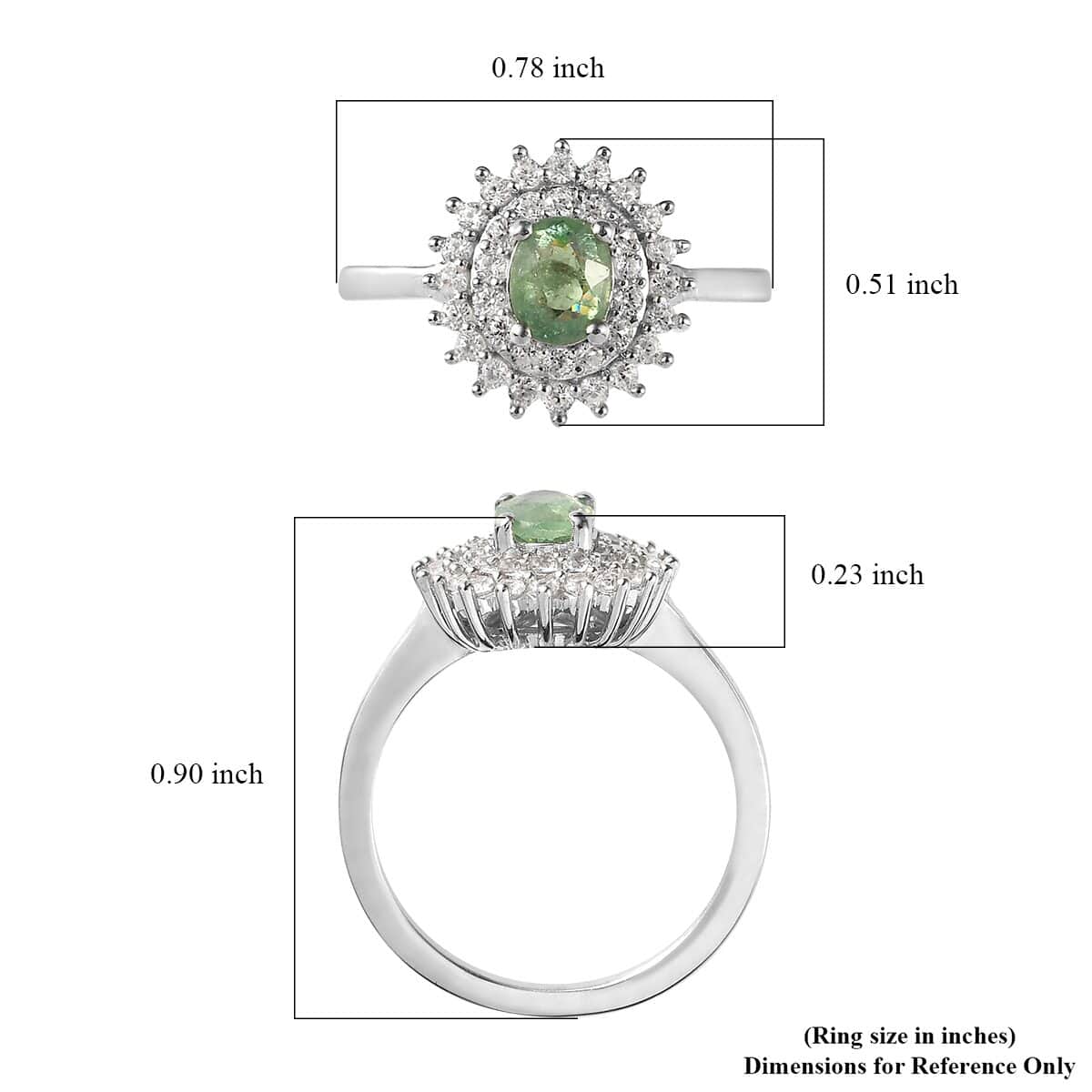 Ambanja Demantoid Garnet and White Zircon Sunburst Ring in Platinum Over Sterling Silver (Size 10.0) 1.00 ctw image number 5