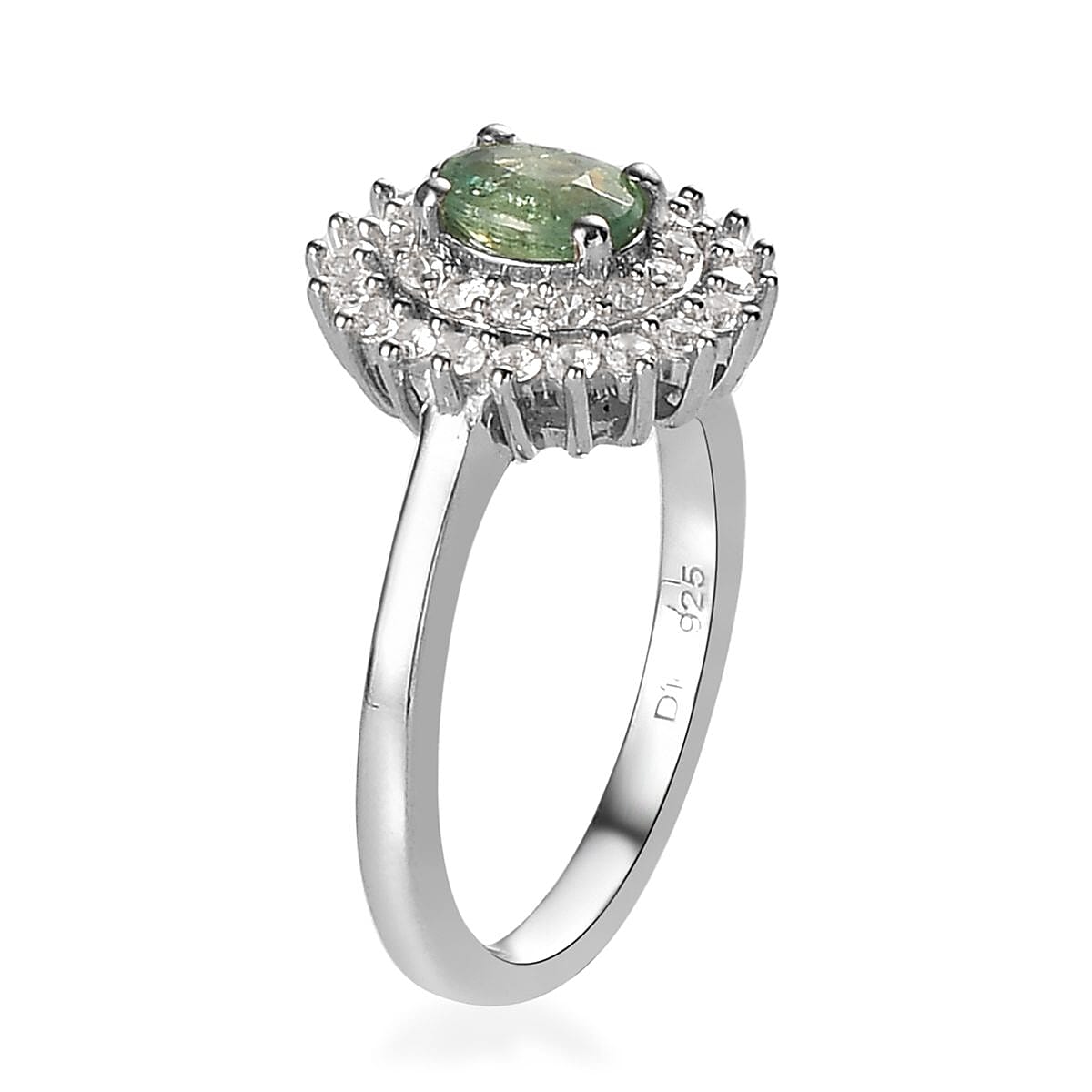 Ambanja Demantoid Garnet and White Zircon Sunburst Ring in Platinum Over Sterling Silver (Size 8.0) 1.00 ctw image number 3