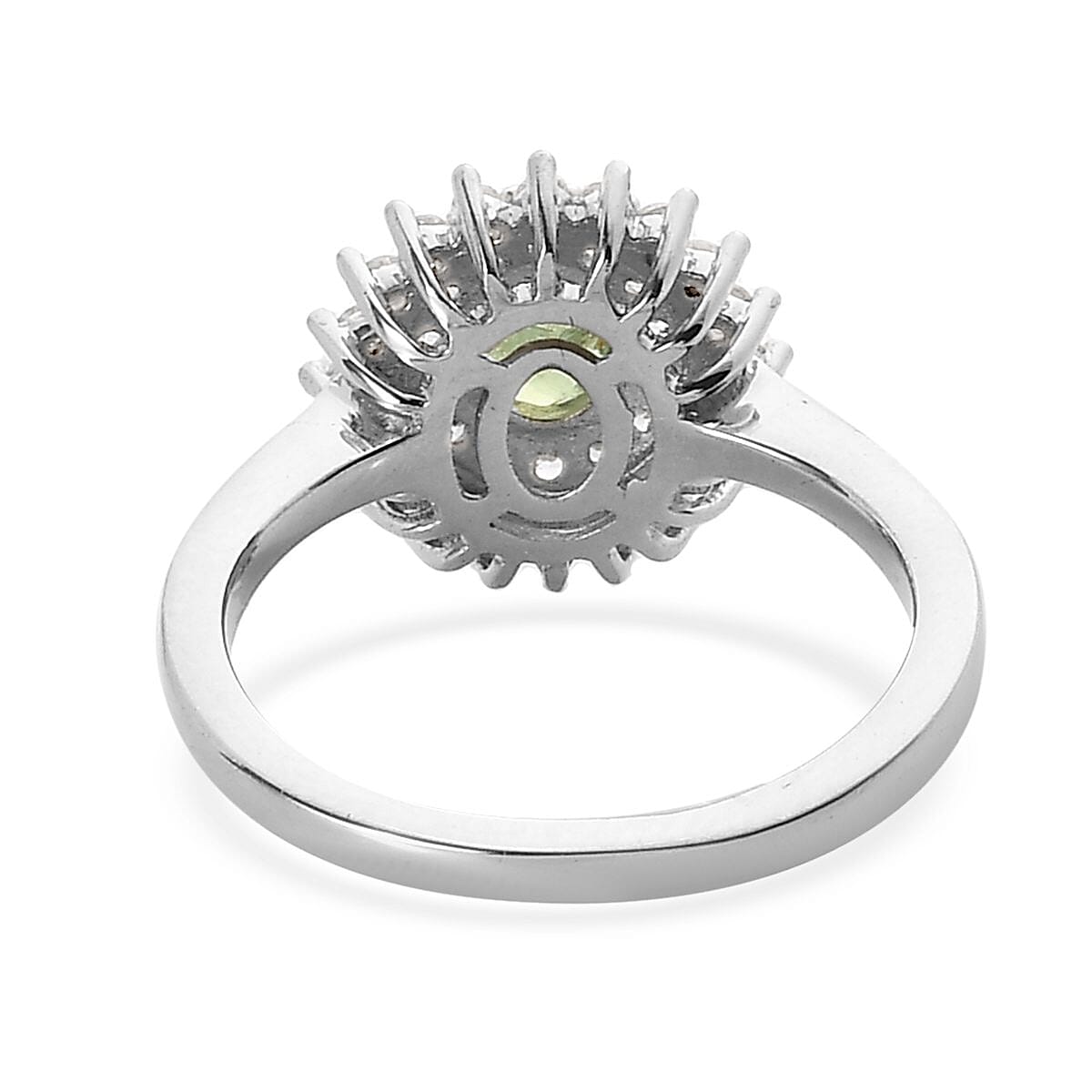 Ambanja Demantoid Garnet and White Zircon Sunburst Ring in Platinum Over Sterling Silver (Size 8.0) 1.00 ctw image number 4