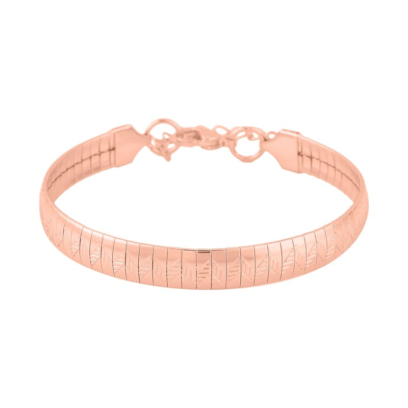 Zig Zag Texture Omega Chain Bracelet (7.50-9.50Inches) in ION Plated RG Stainless Steel , Tarnish-Free, Waterproof, Sweat Proof Jewelry