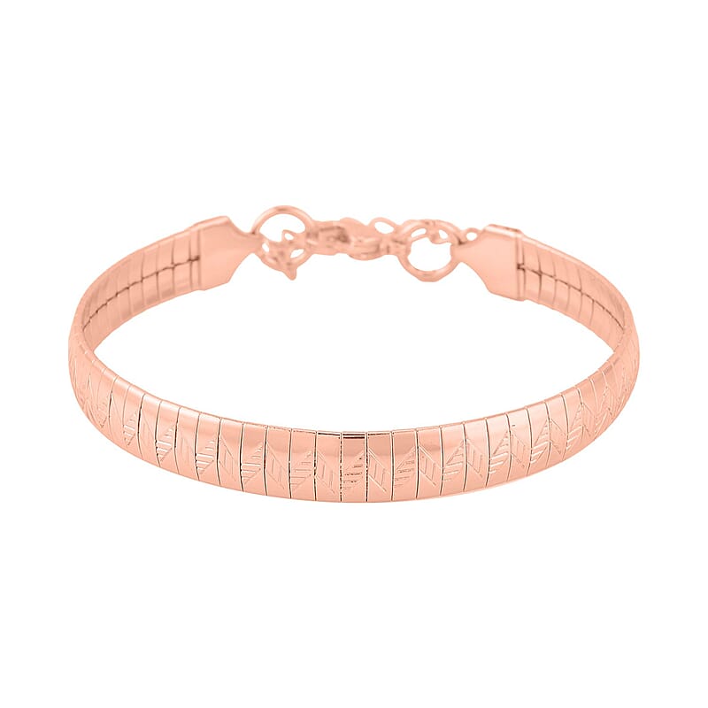 Zig Zag Texture Omega Chain Bracelet (7.50-9.50Inches) in ION Plated RG Stainless Steel , Tarnish-Free, Waterproof, Sweat Proof Jewelry