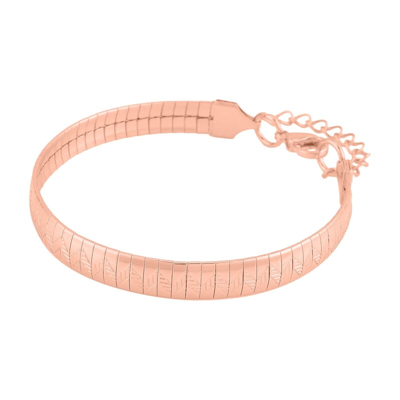 Zig Zag Texture Omega Chain Bracelet (7.50-9.50Inches) in ION Plated RG Stainless Steel , Tarnish-Free, Waterproof, Sweat Proof Jewelry