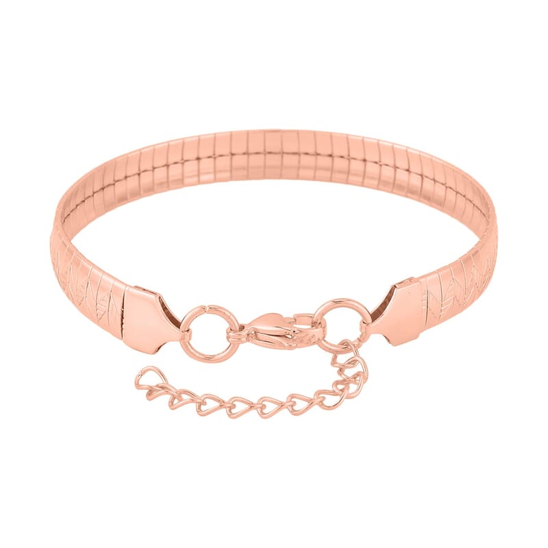 Zig Zag Texture Omega Chain Bracelet (7.50-9.50Inches) in ION Plated RG Stainless Steel , Tarnish-Free, Waterproof, Sweat Proof Jewelry