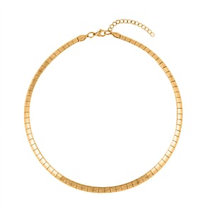 Square Textured Omega Chain Necklace (18-20 Inches) in ION Plated YG Stainless Steel (21 g) , Tarnish-Free, Waterproof, Sweat Proof Jewelry