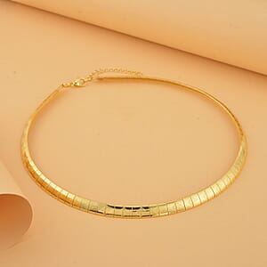 Square Textured Omega Chain Necklace (18-20 Inches) in ION Plated YG Stainless Steel (21 g) , Tarnish-Free, Waterproof, Sweat Proof Jewelry