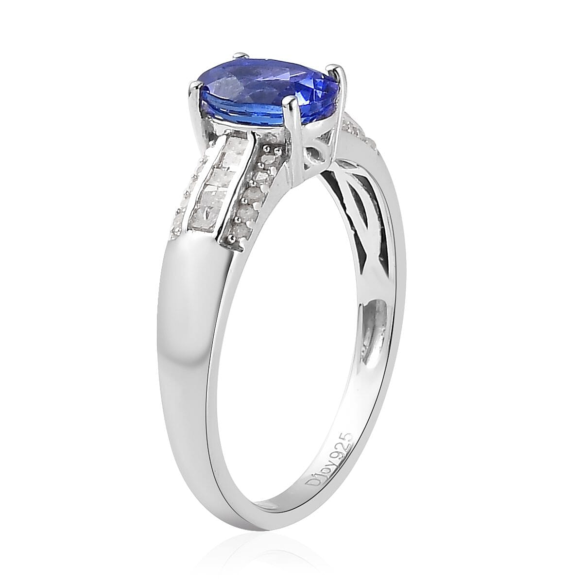 AAA Tanzanite, Diamond (0.18 cts) Ring in Platinum Over Sterling Silver (Size 10.0) 1.20 ctw image number 3