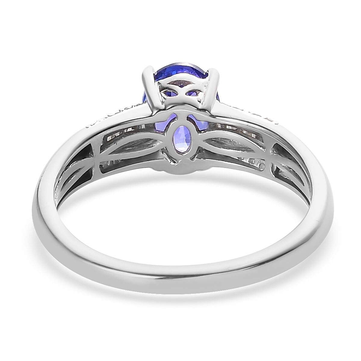 AAA Tanzanite, Diamond (0.18 cts) Ring in Platinum Over Sterling Silver (Size 10.0) 1.20 ctw image number 4