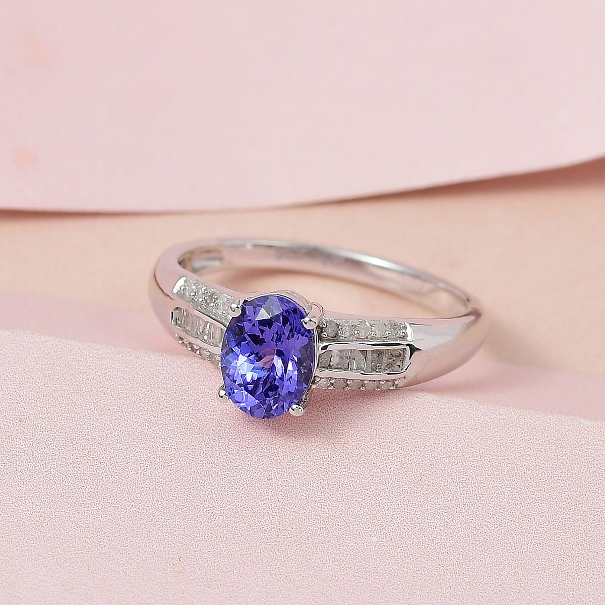 AAA Tanzanite and Diamond Ring in Platinum Over Sterling Silver (Size 7.0) 1.20 ctw image number 1