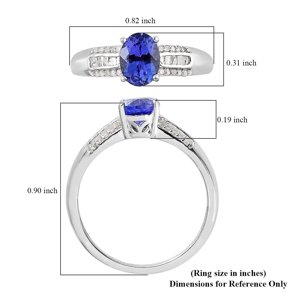 AAA Tanzanite and Diamond Ring in Platinum Over Sterling Silver (Size 7.0) 1.20 ctw image number 5