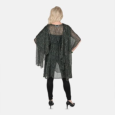Tamsy Green Forest Print Poly Chiffon Kaftan with Scarf and 2pcs Matching Glass Beaded Stretch Bracelet