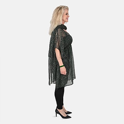Tamsy Green Forest Print Poly Chiffon Kaftan with Scarf and 2pcs Matching Glass Beaded Stretch Bracelet