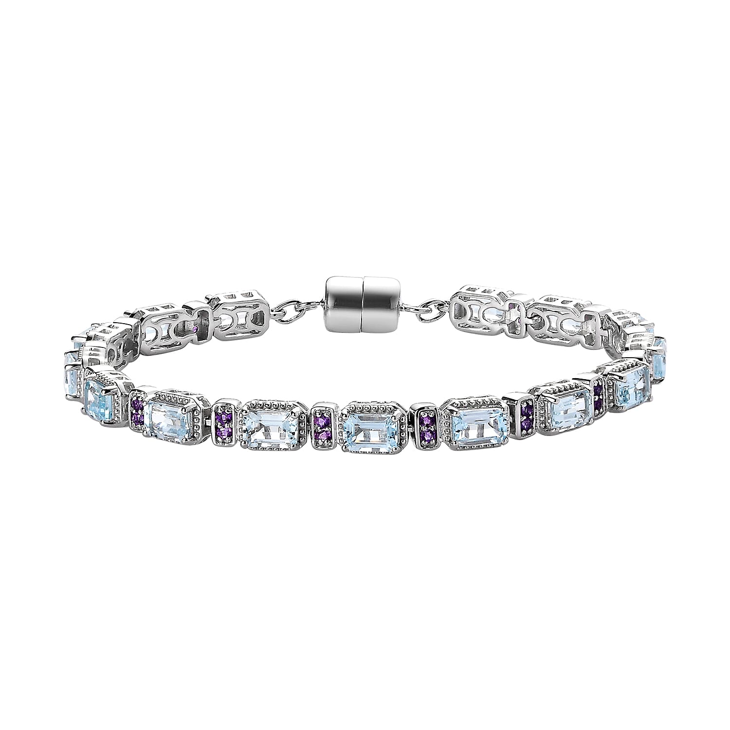 Premium Sky Blue Topaz and African Amethyst 11.20 ctw Bracelet in Rhodium Over Sterling Silver (7.50 In)