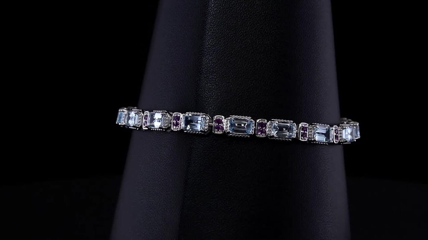 Premium Sky Blue Topaz and African Amethyst 11.20 ctw Bracelet in Rhodium Over Sterling Silver (7.50 In)