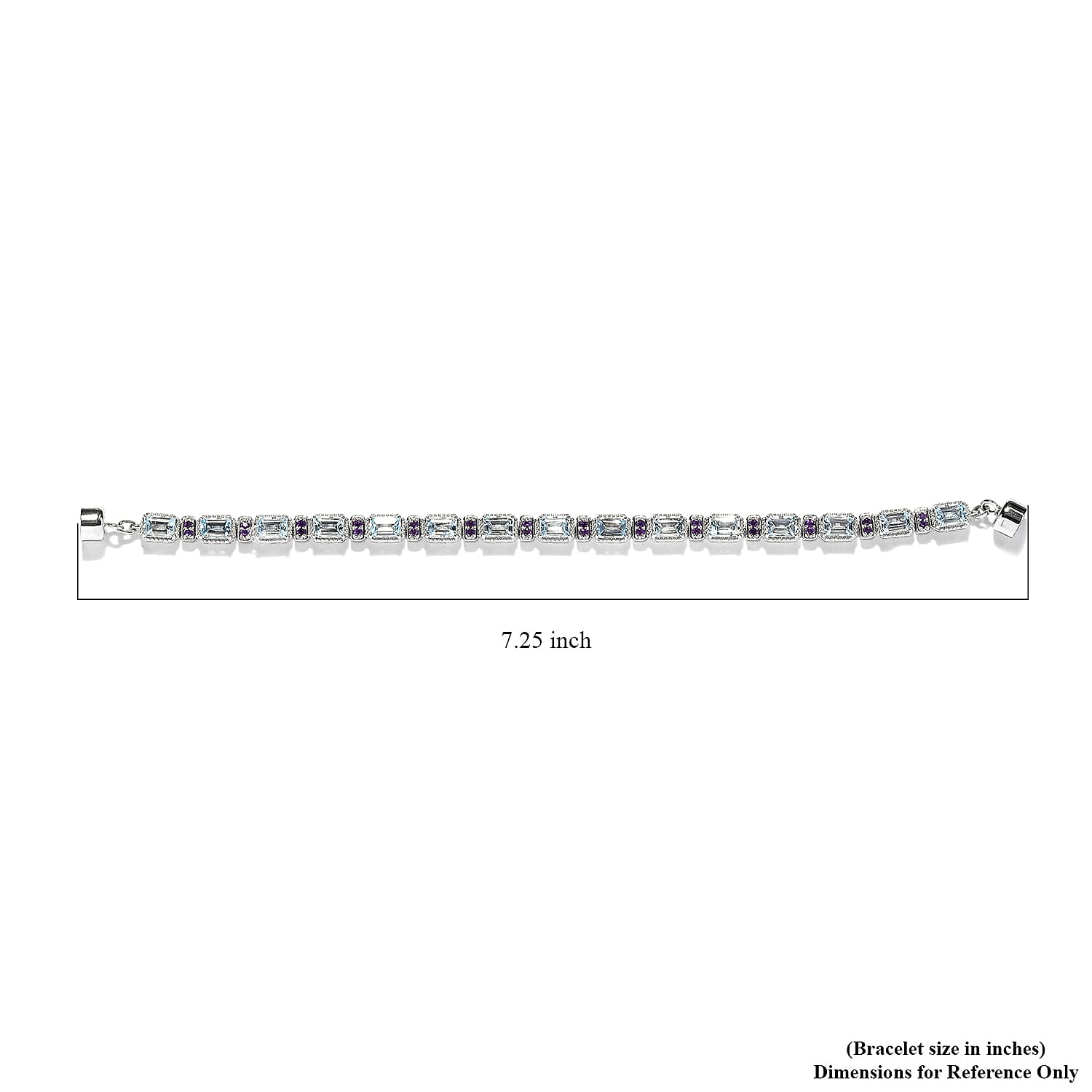 Premium Sky Blue Topaz and African Amethyst 11.20 ctw Bracelet in Rhodium Over Sterling Silver (7.50 In)