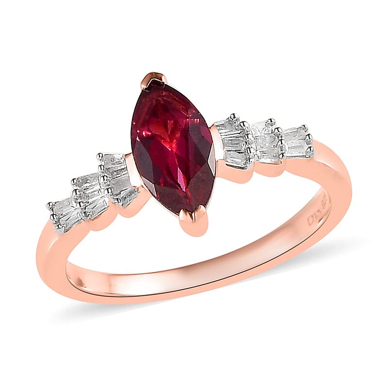 Premium Tanzanian Wine Garnet and Diamond Ring in Vermeil Rose Gold Over Sterling Silver (Size 10.0) 1.35 ctw