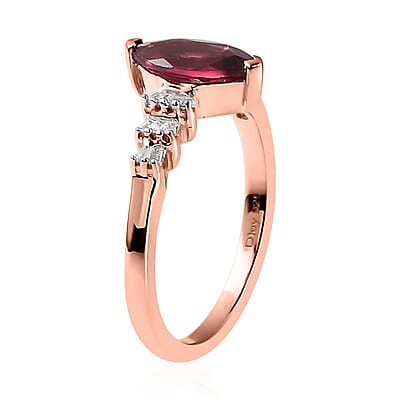 Premium Tanzanian Wine Garnet and Diamond Ring in Vermeil Rose Gold Over Sterling Silver (Size 10.0) 1.35 ctw