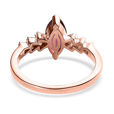 Premium Tanzanian Wine Garnet and Diamond Ring in Vermeil Rose Gold Over Sterling Silver (Size 10.0) 1.35 ctw