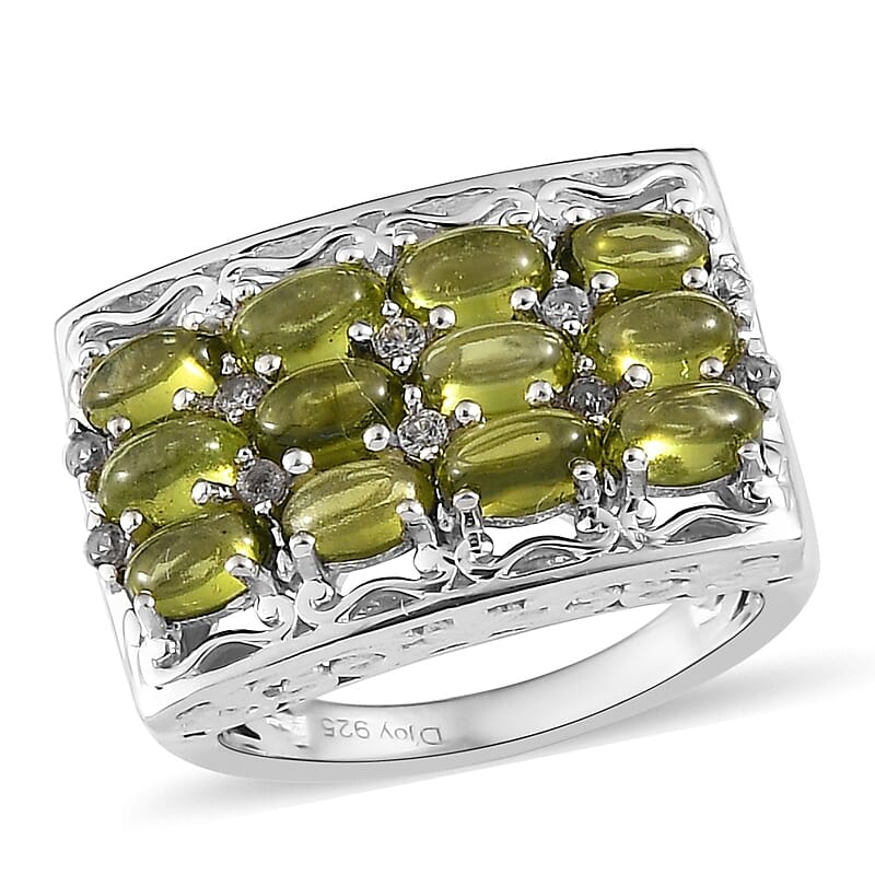 Italian Natural Vesuvianite and White Zircon Ring in Platinum Over Sterling Silver (Size 10.0) 3.75 ctw