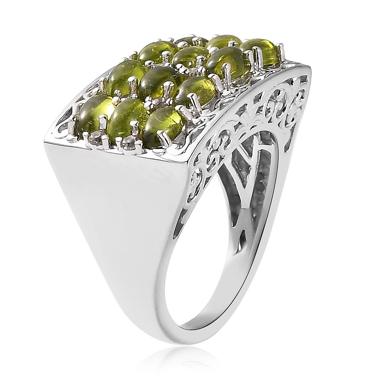 Italian Natural Vesuvianite and Natural White Zircon Ring in Platinum Over Sterling Silver 3.75 ctw image number 3